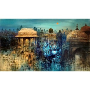 A. Q. Arif, 25 x 42 Inch, Oil on Canvas, Cityscape Painting, AC-AQ-540